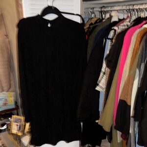 Black Long Sleeve Mock Neck Sweater Dress for Casual Work
